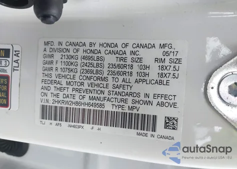 2017 Honda Cr-V Ex-L/Ex-L Navi z USA, uszkodzony, nr VIN 2HKRW2H86HH649585